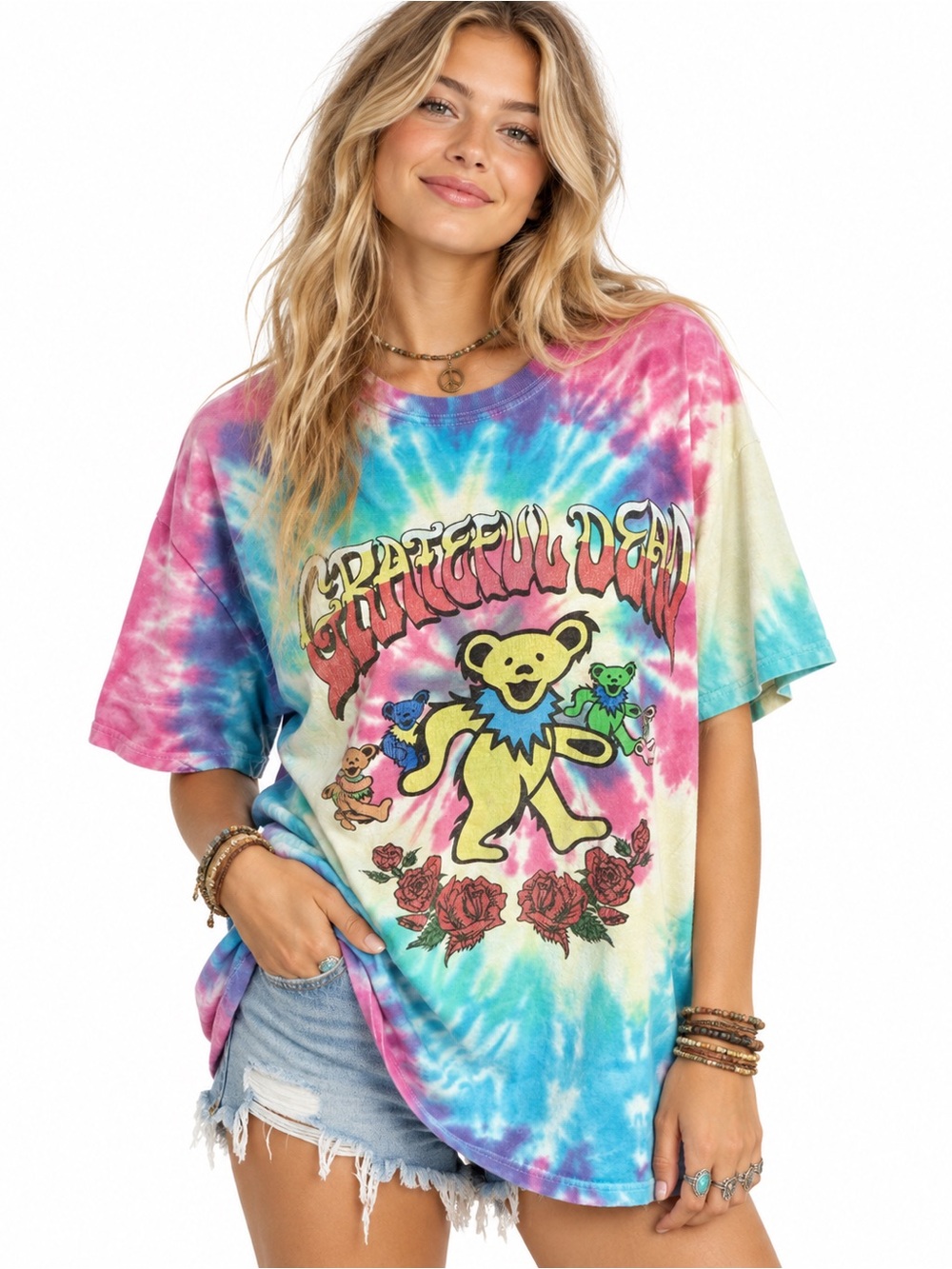 Grateful Dead Dancing Bears Tie Dye T Shirt Psychedelic Deadhead Hippie Large